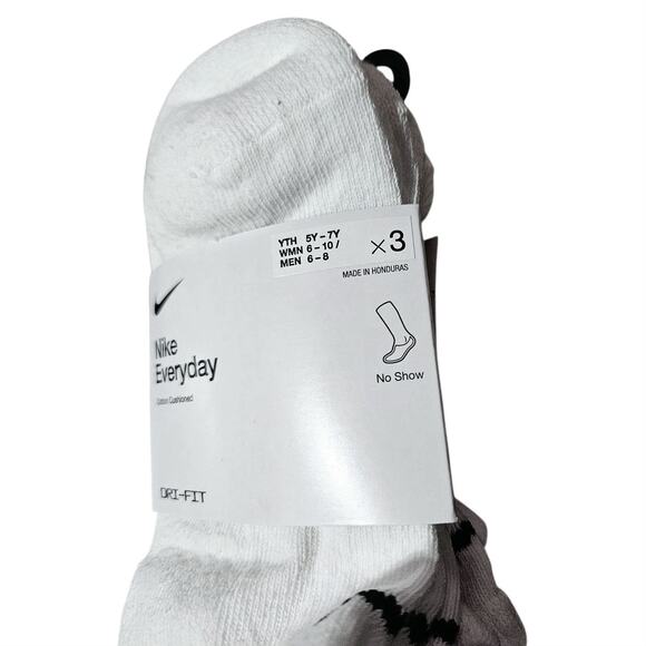 Nike Everday Cushion No Show Socks | 3 pairs | White/Black | Size Medium - Picture 2 of 3